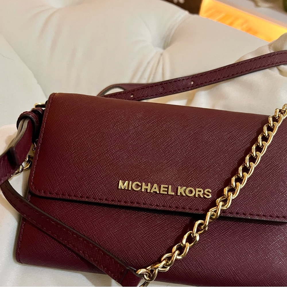 Michael Kors Burgundy Jet Set Travel Crossbody Bag